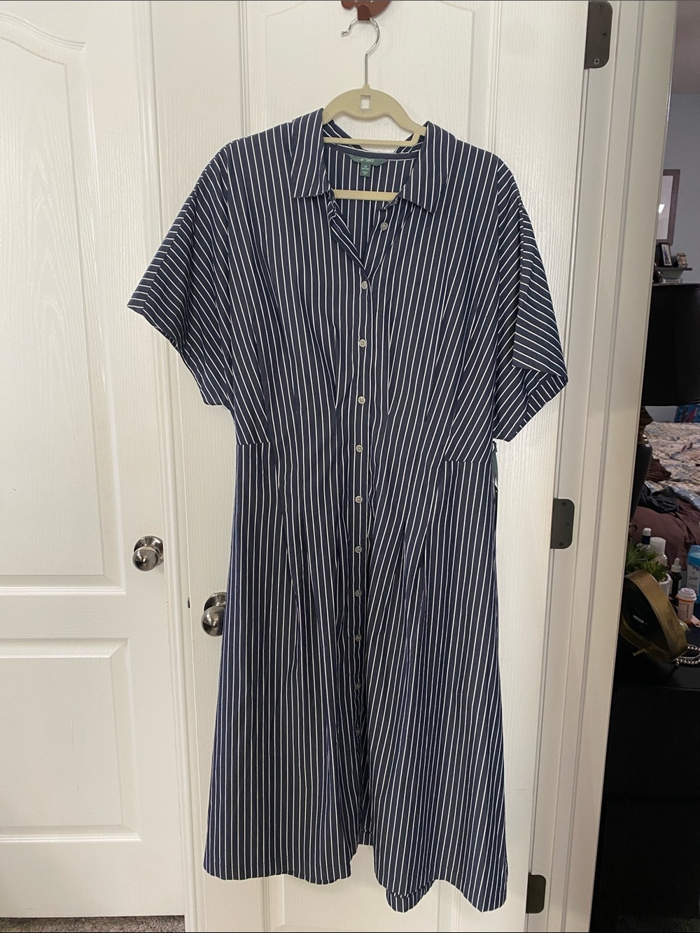 Terra & Sky Navy and White Striped Midi Shirt Dress